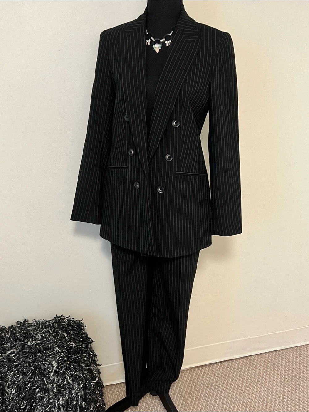 Bar III Black Pinstripe Double-Breasted Blazer - Picture 3 of 13